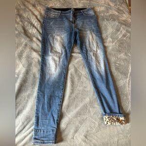 Coco + Carmen Blue Jeans with Leopard Print Cuff